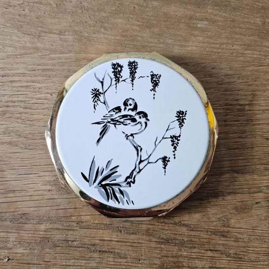 1960s Stratton bird & wisteria gold tone convertible powder compact