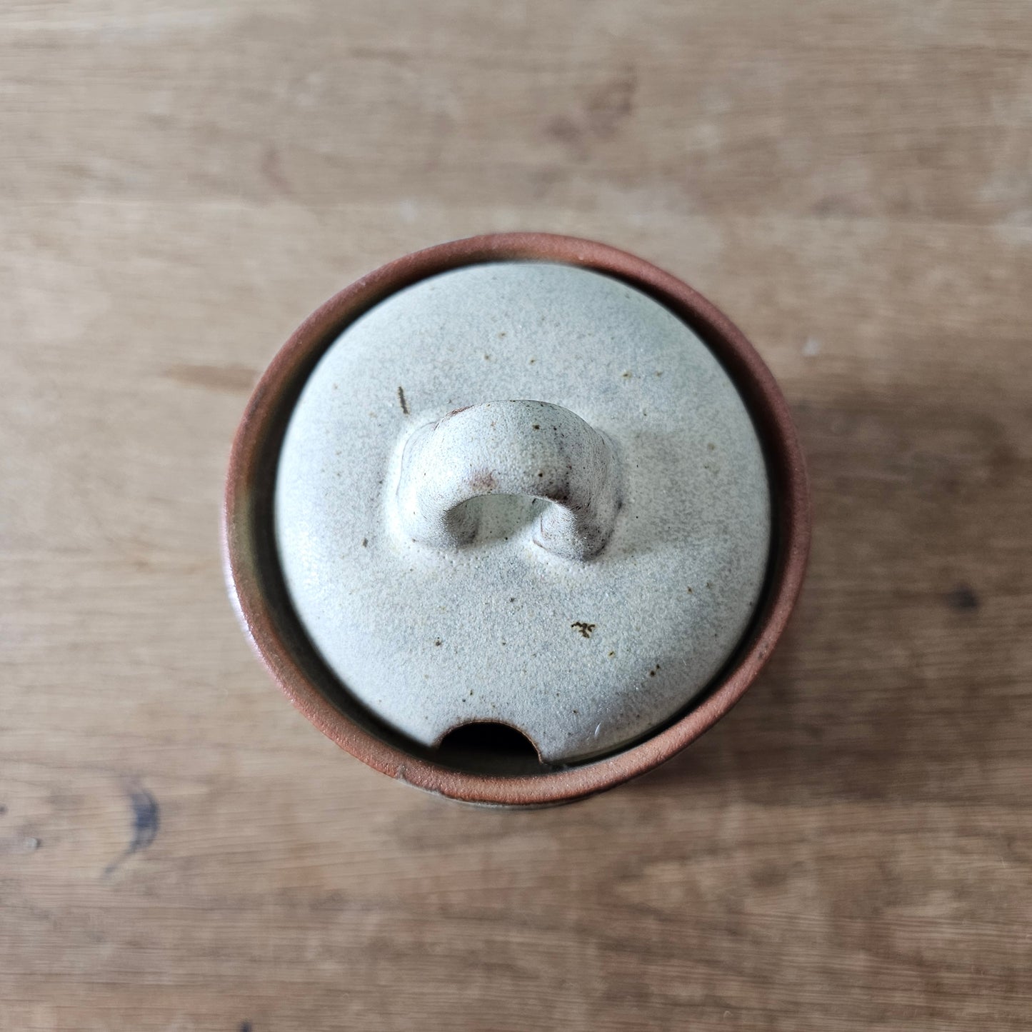 1970s rustic stoneware honey pot with lid