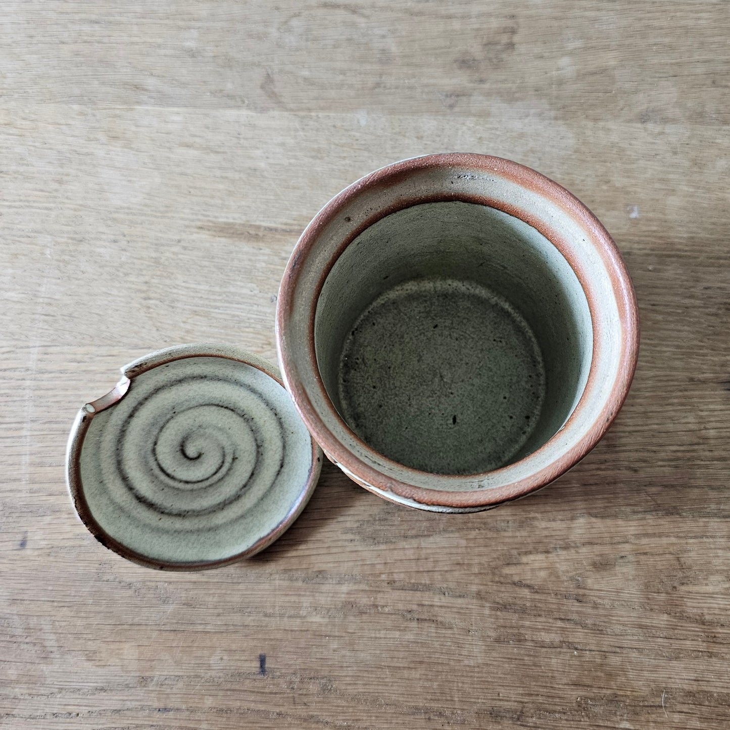 1970s rustic stoneware honey pot with lid