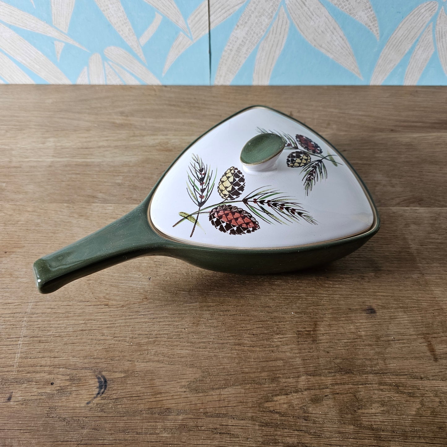 1960s Denby Langley "Conifer" lidded triangular serving dish