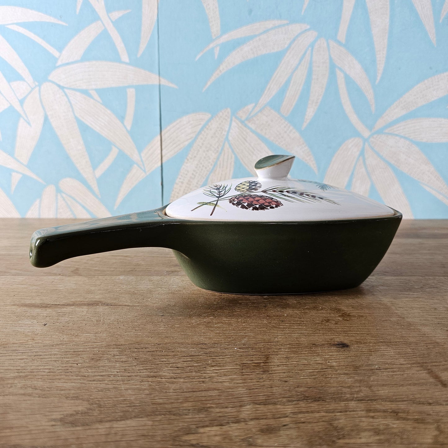 1960s Denby Langley "Conifer" lidded triangular serving dish