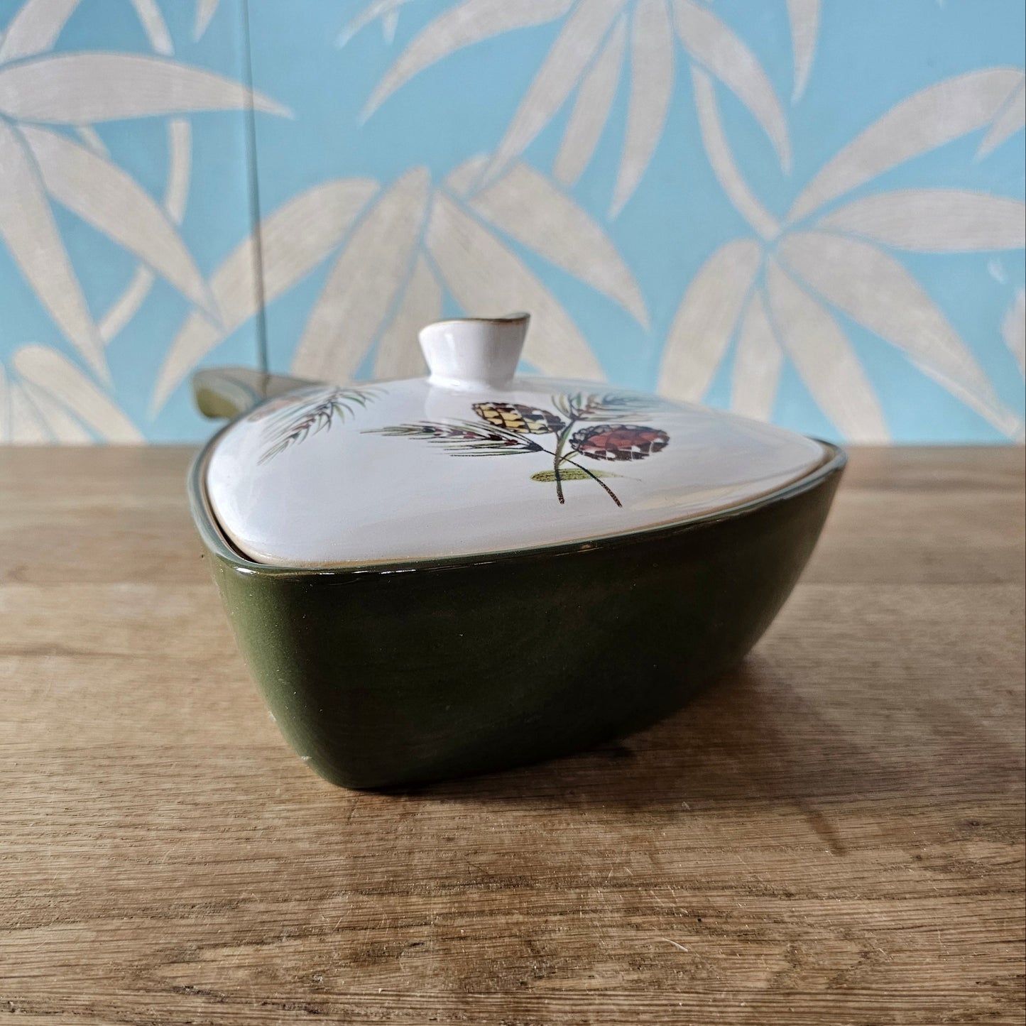 1960s Denby Langley "Conifer" lidded triangular serving dish