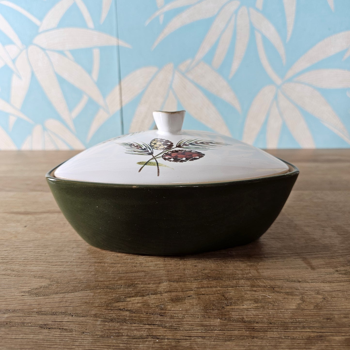 1960s Denby Langley "Conifer" lidded triangular serving dish