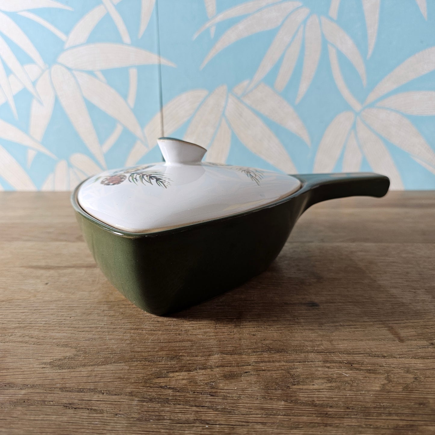1960s Denby Langley "Conifer" lidded triangular serving dish