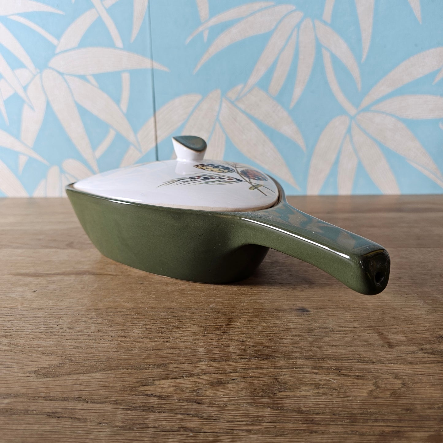 1960s Denby Langley "Conifer" lidded triangular serving dish