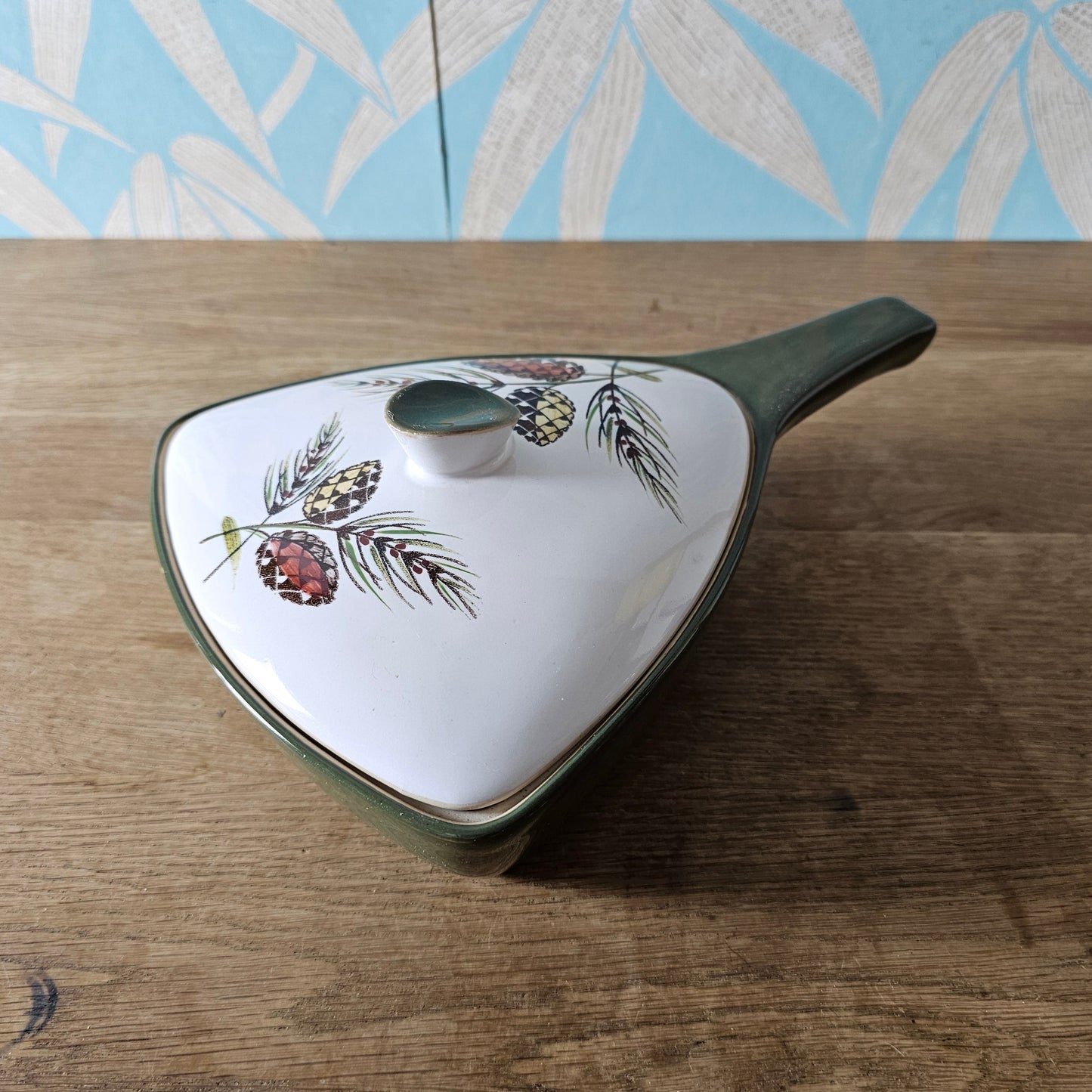1960s Denby Langley "Conifer" lidded triangular serving dish