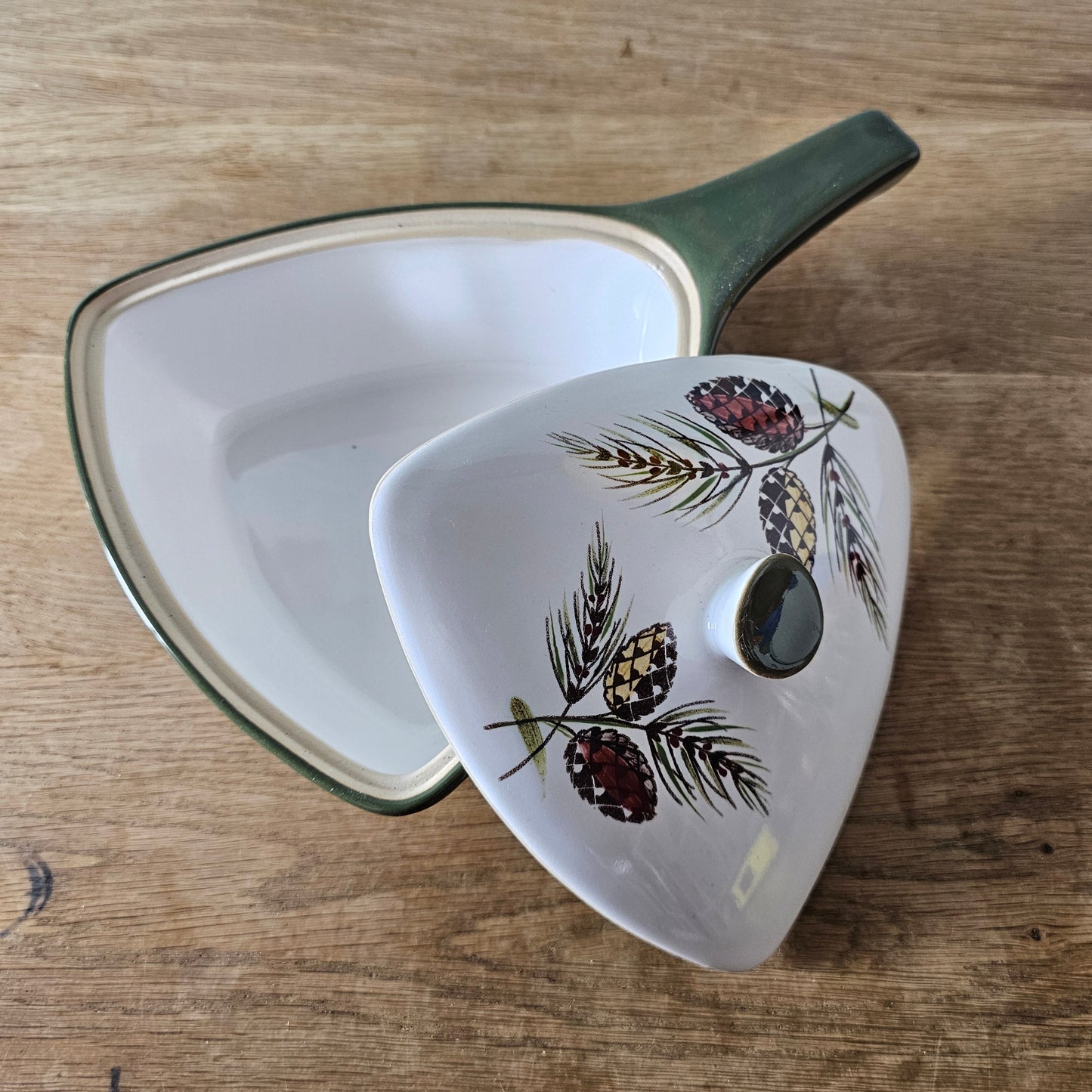 1960s Denby Langley "Conifer" lidded triangular serving dish
