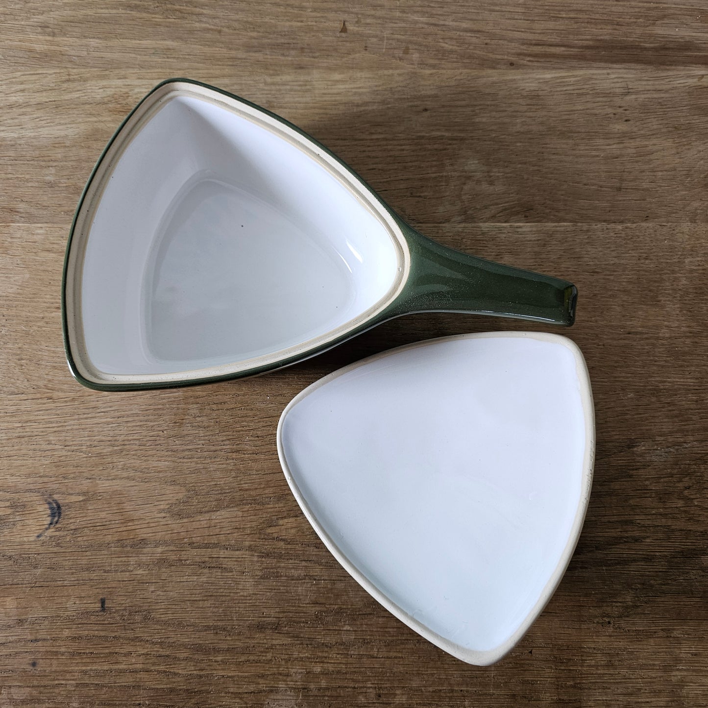 1960s Denby Langley "Conifer" lidded triangular serving dish