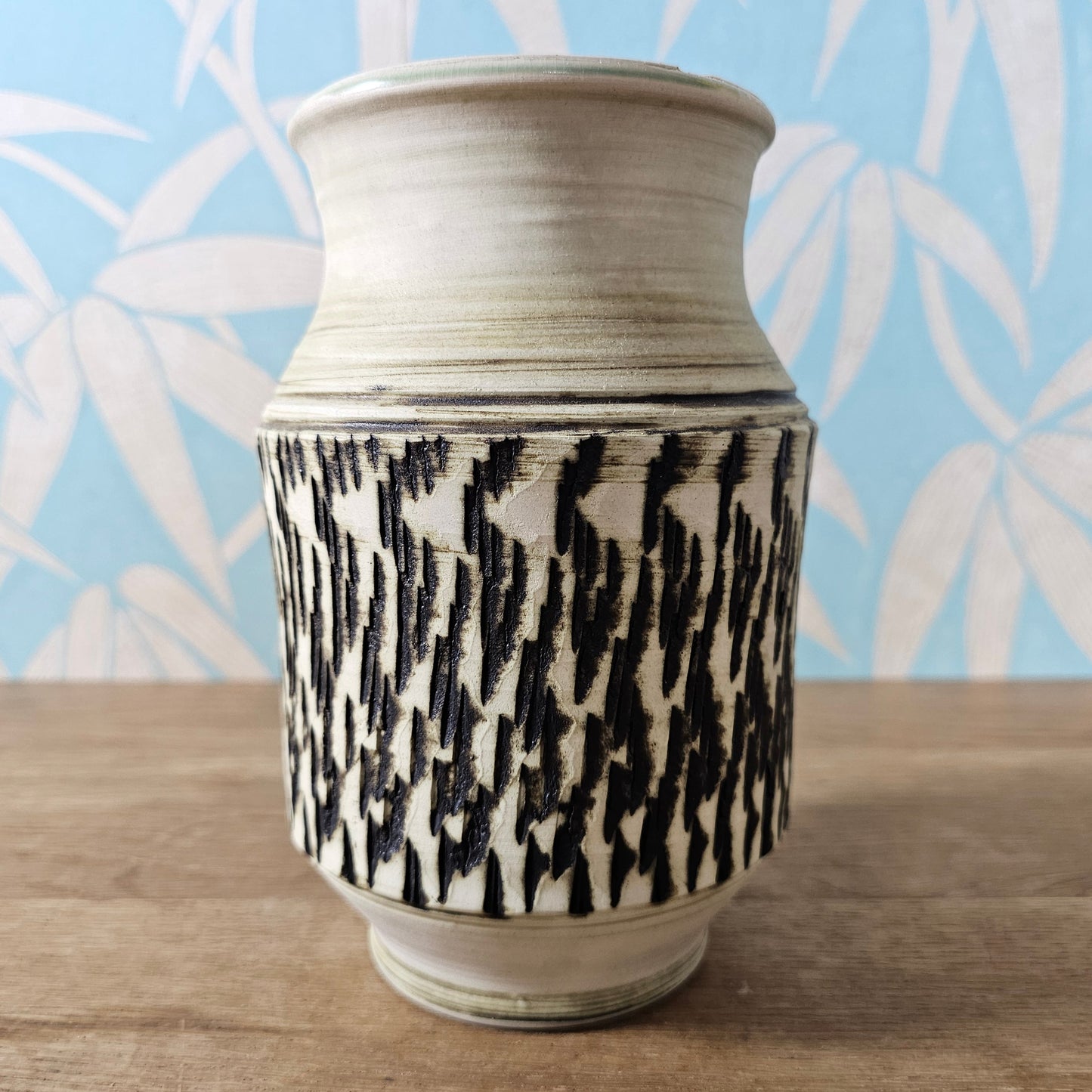 1970s Tony Bristow studio pottery abstract sgraffiti vase, signed
