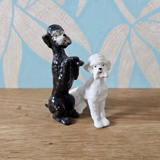 1950s ceramic black & white poodle duo figurine