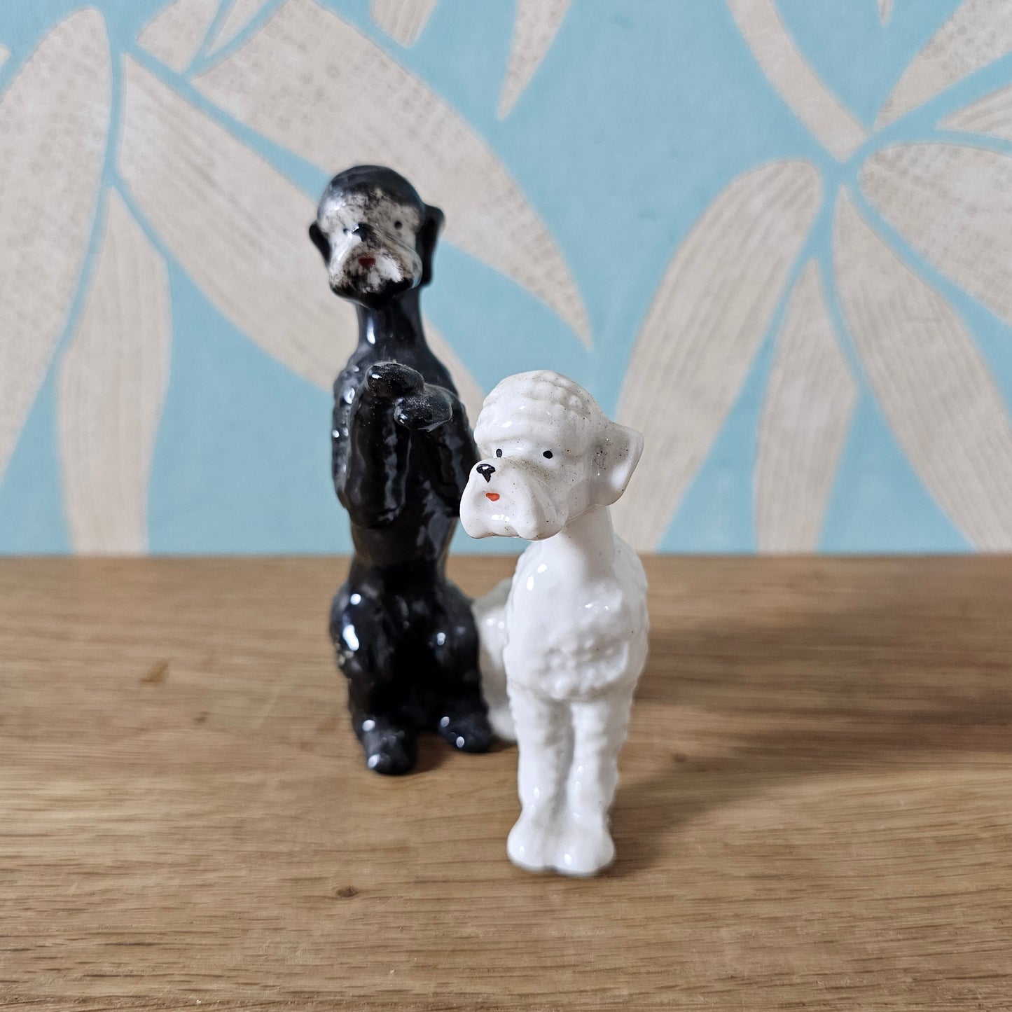 1950s ceramic black & white poodle duo figurine