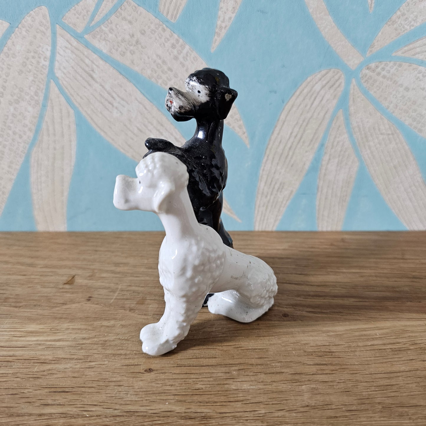 1950s ceramic black & white poodle duo figurine