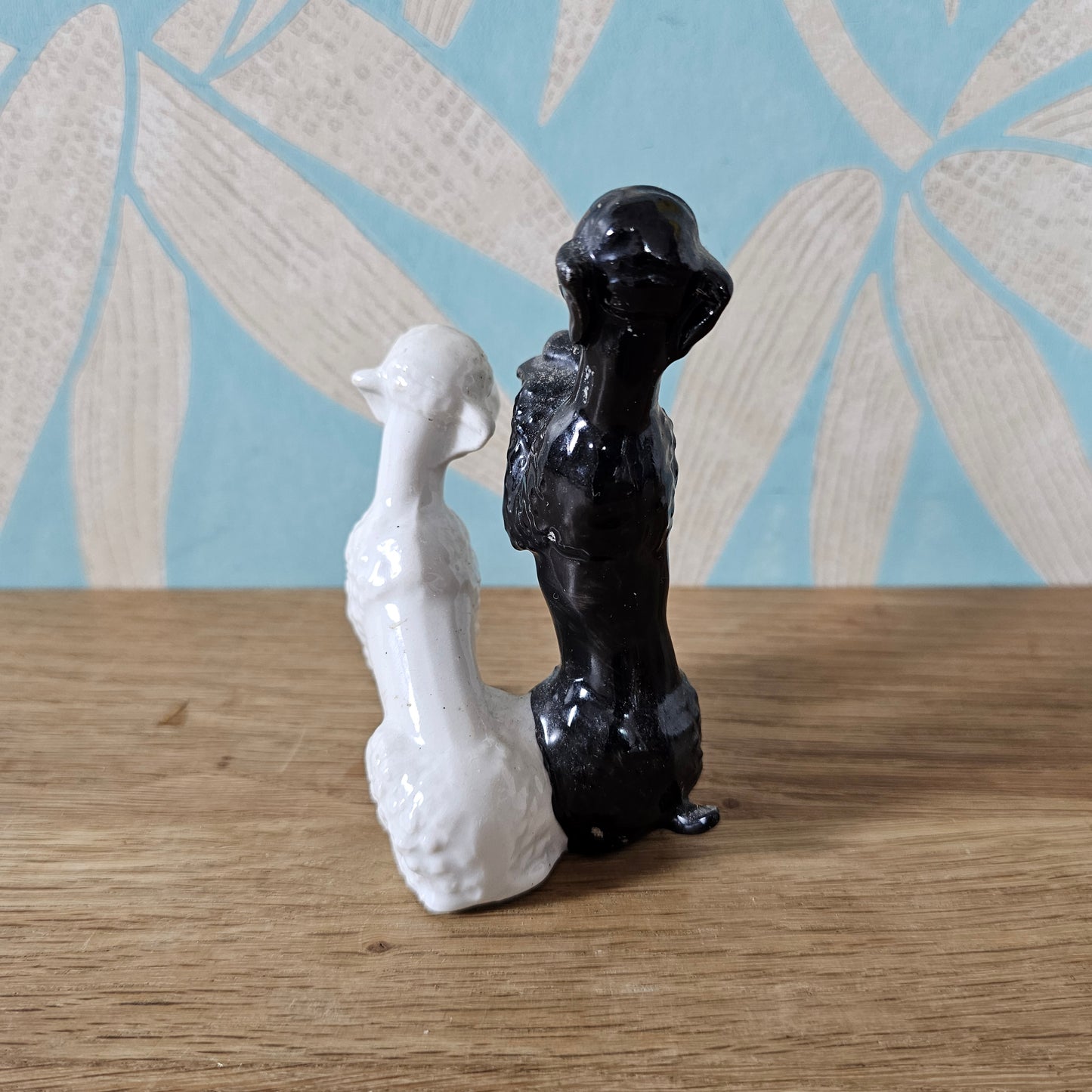 1950s ceramic black & white poodle duo figurine