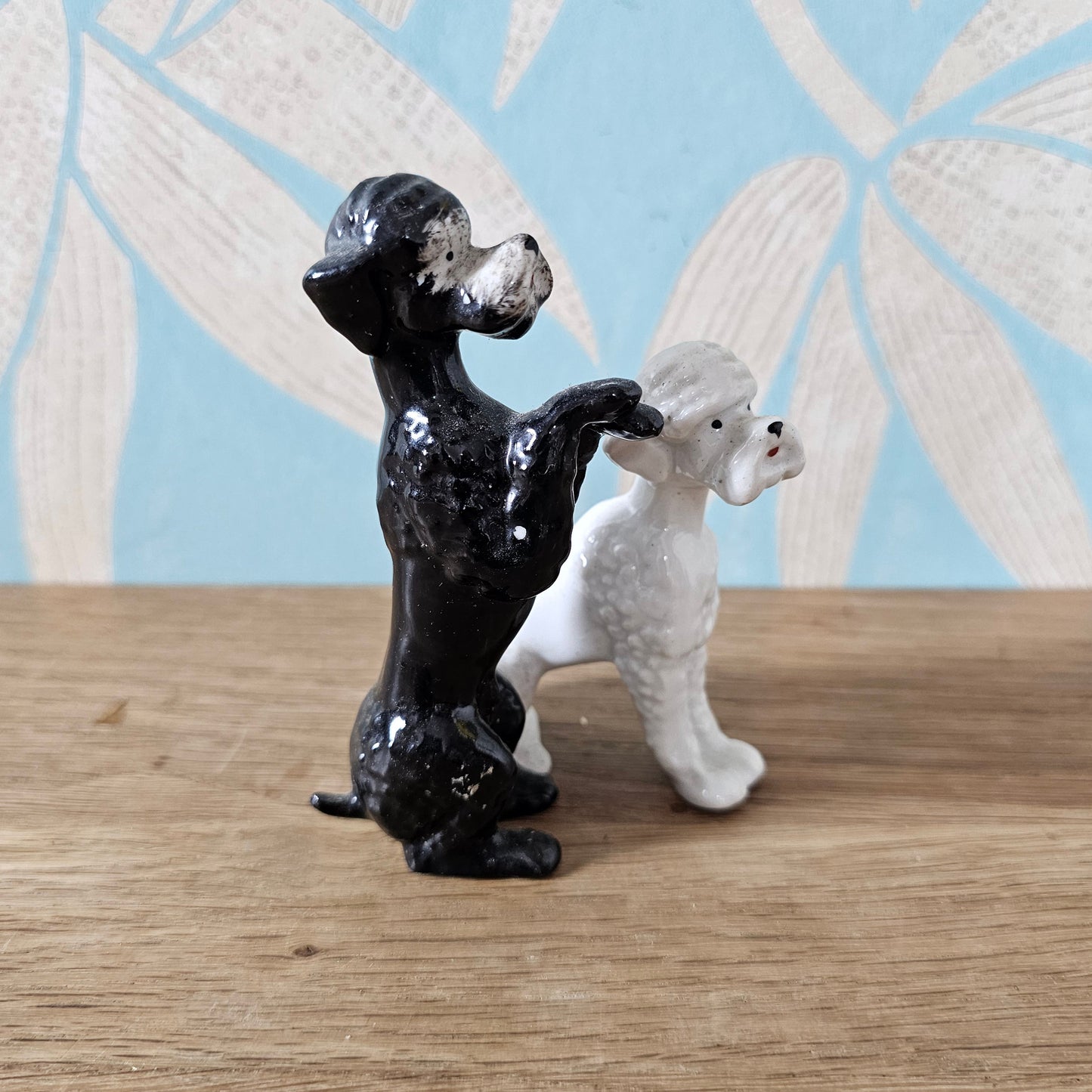 1950s ceramic black & white poodle duo figurine