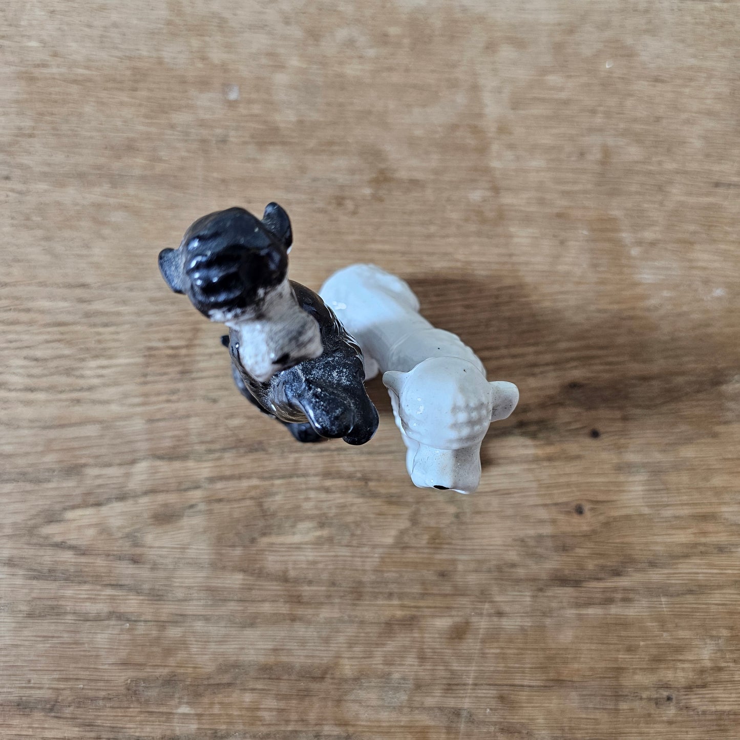 1950s ceramic black & white poodle duo figurine