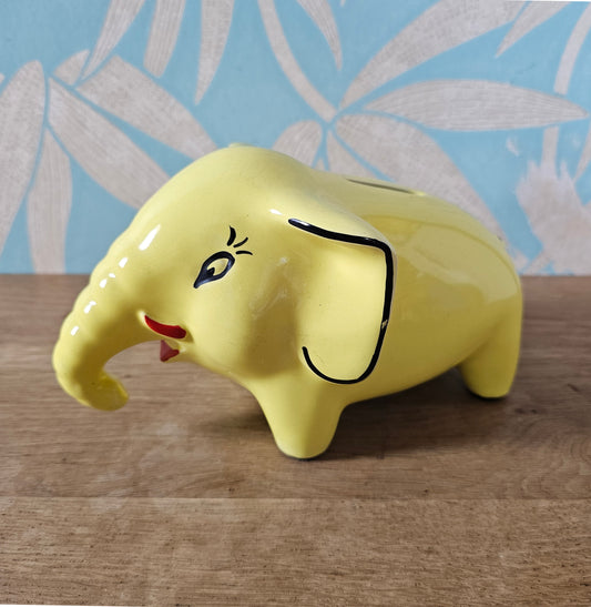 1960s/70s Arthur Wood yellow ceramic elephant money box