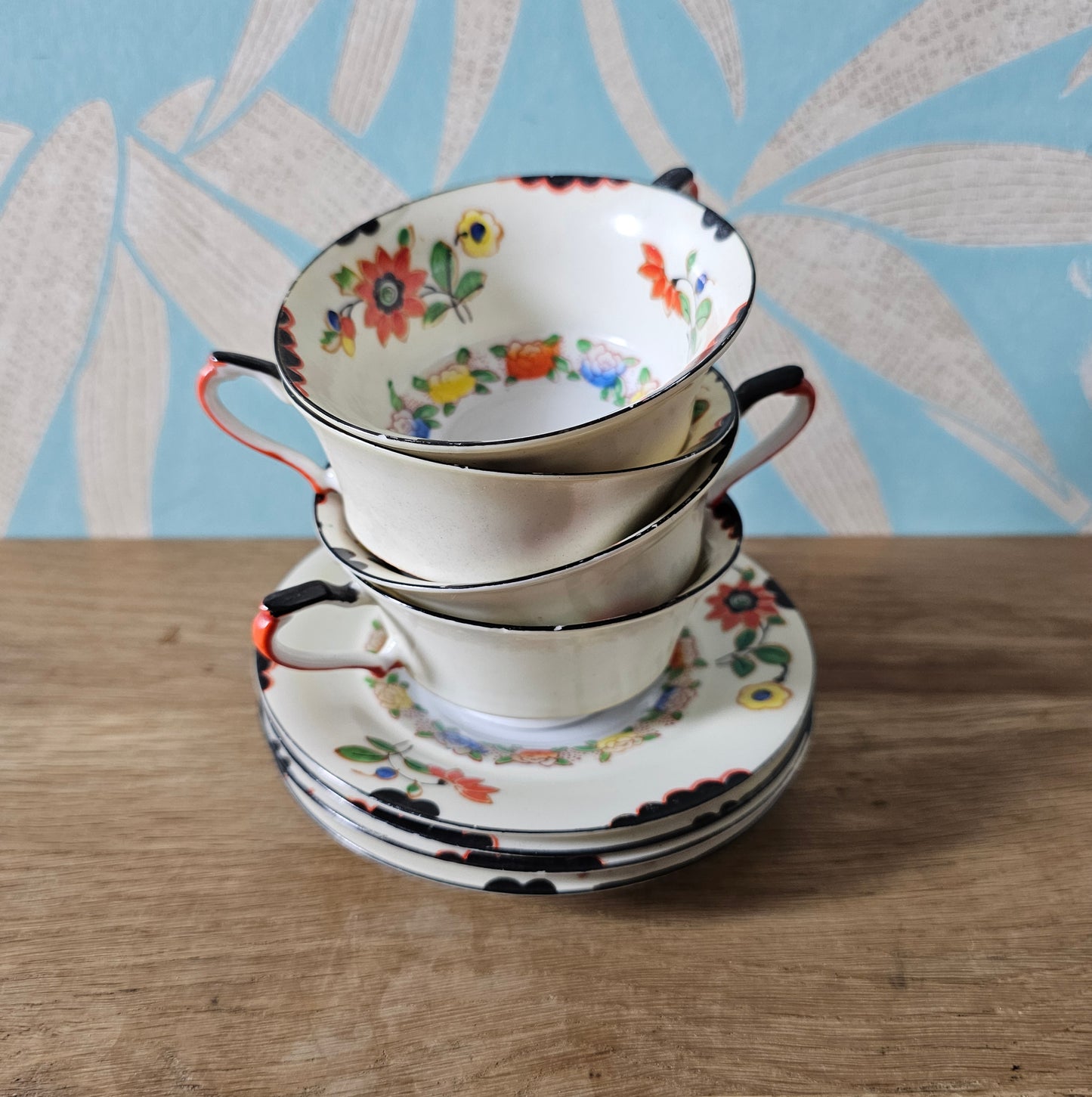 Art Deco Oxford Imari-style floral tea set for four