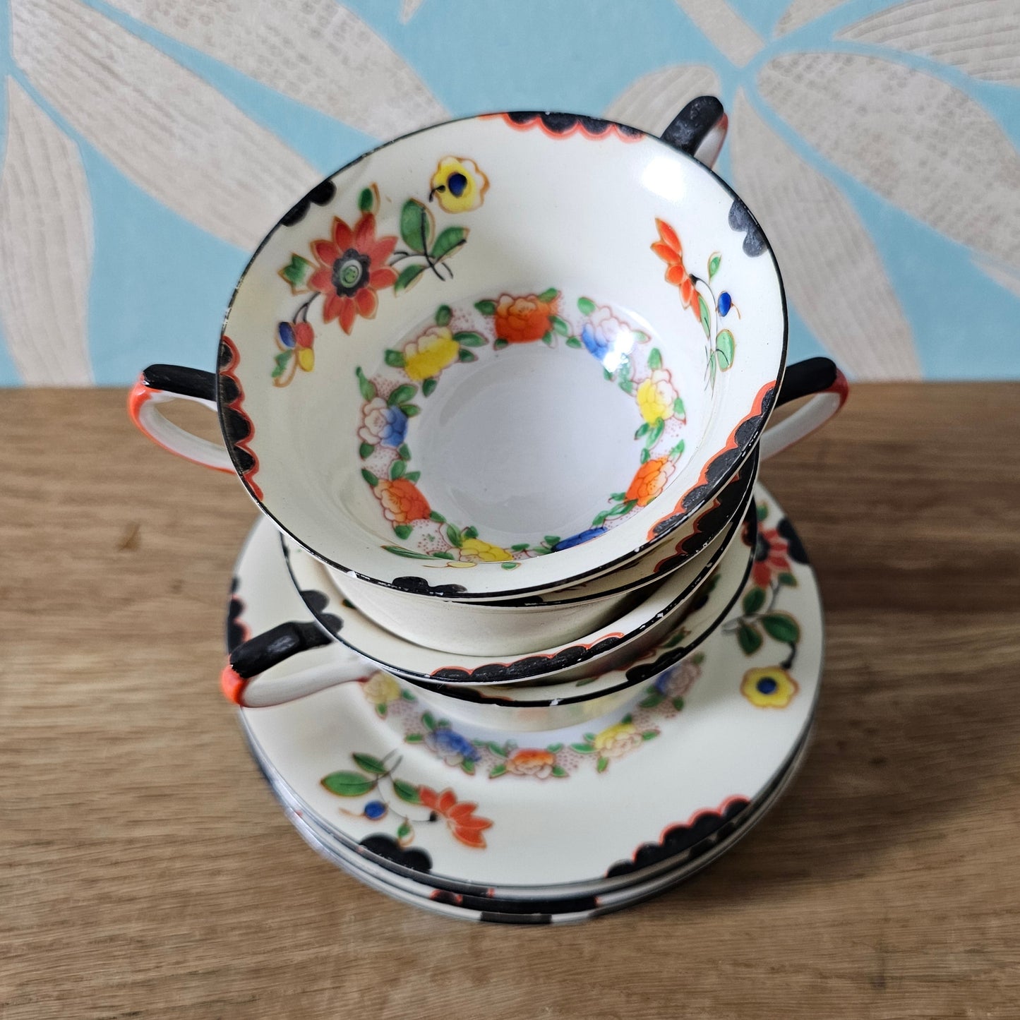 Art Deco Oxford Imari-style floral tea set for four