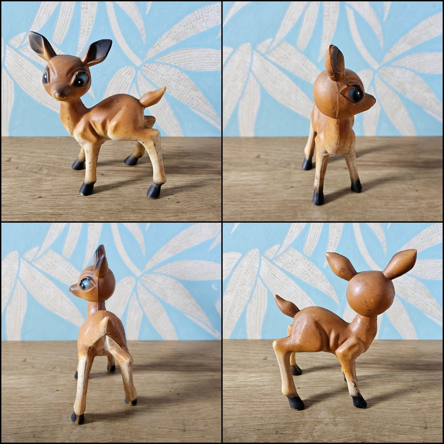 Pair of 1950s big eye plastic deer figurines