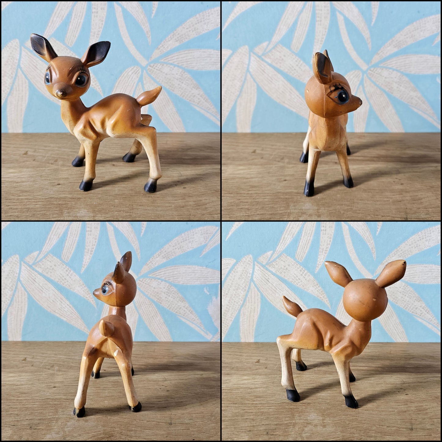 Pair of 1950s big eye plastic deer figurines