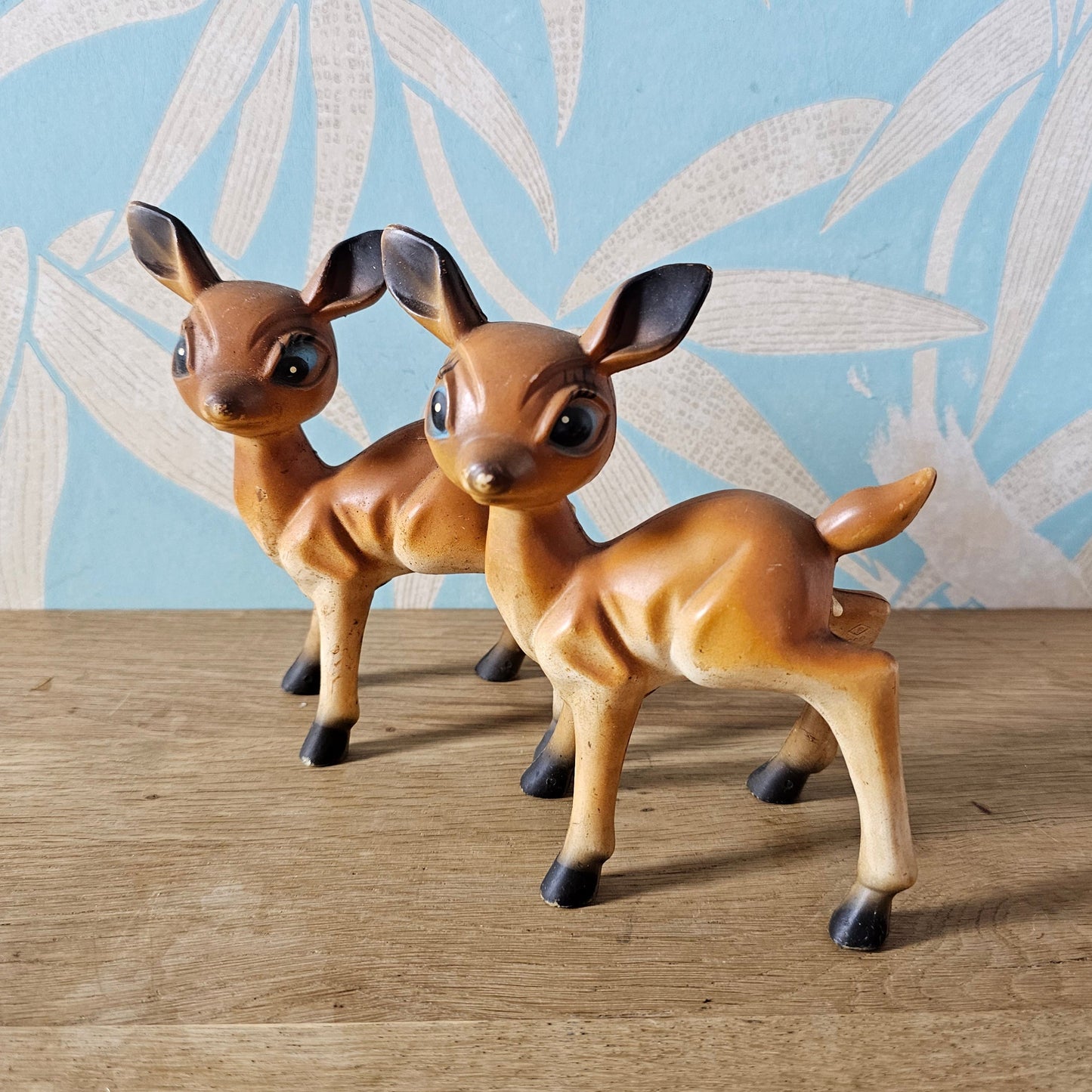 Pair of 1950s big eye plastic deer figurines
