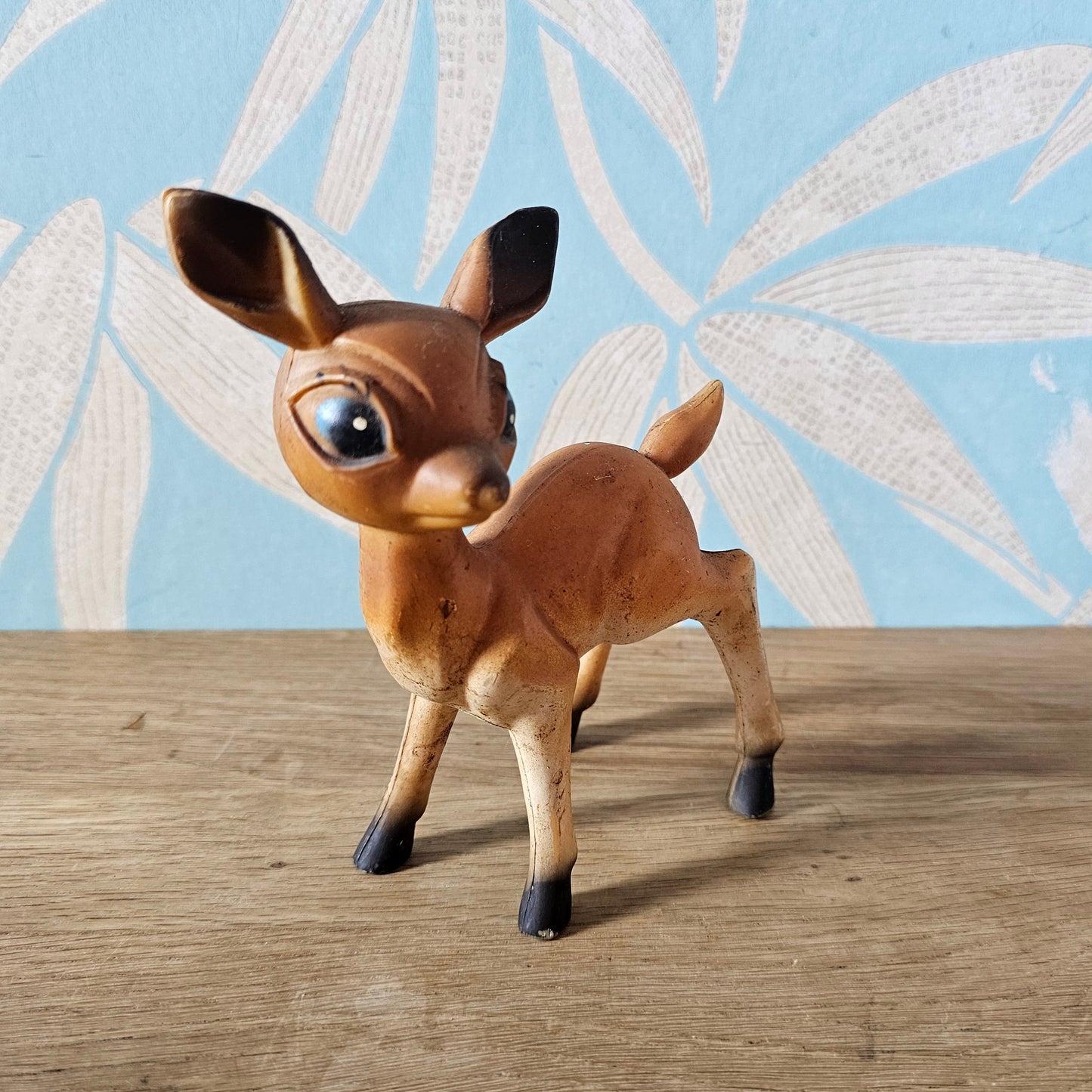 Pair of 1950s big eye plastic deer figurines