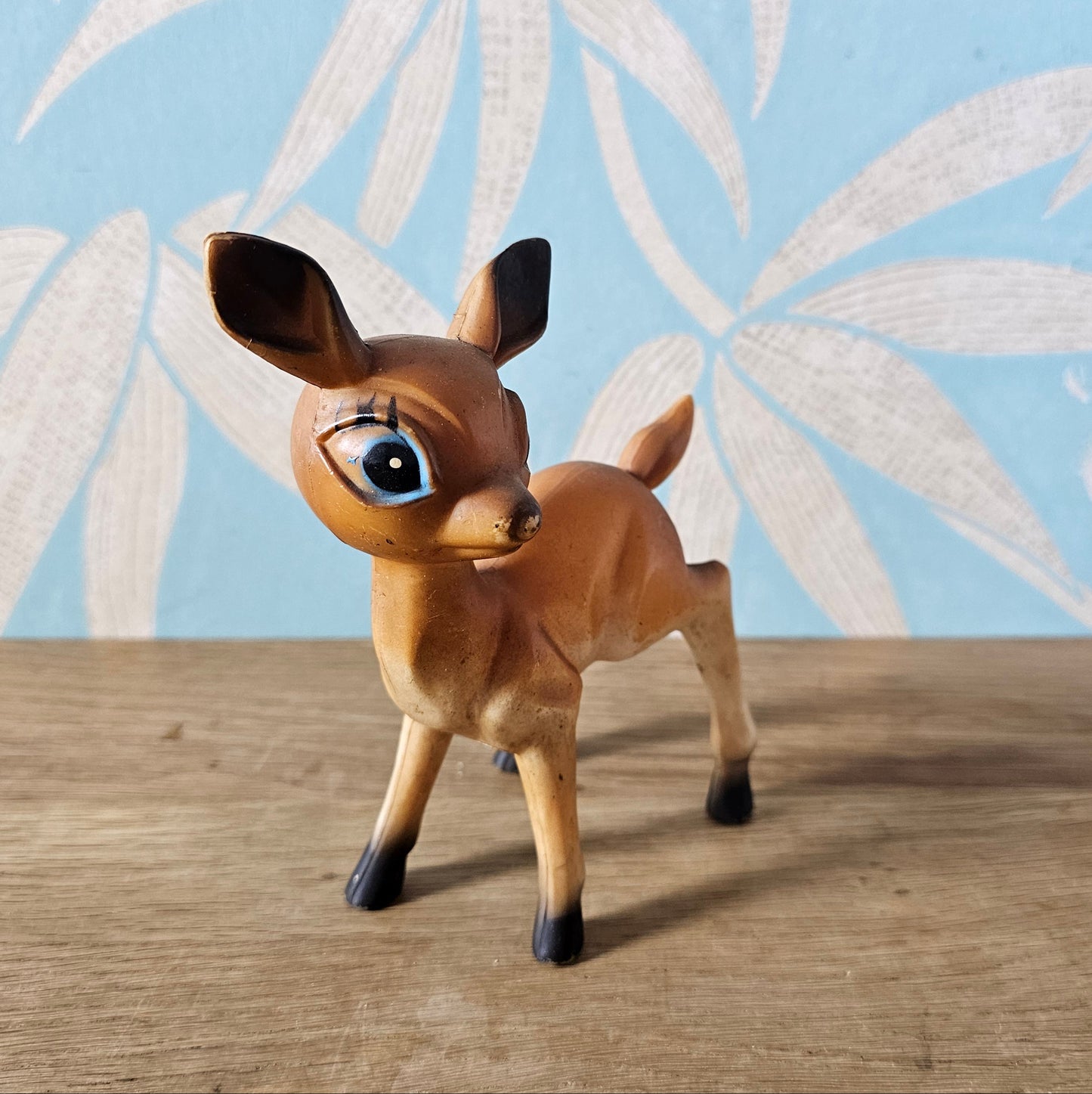 Pair of 1950s big eye plastic deer figurines