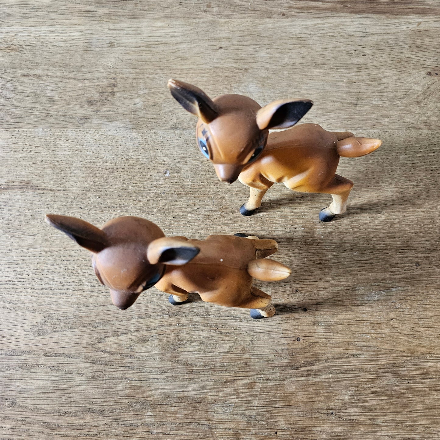 Pair of 1950s big eye plastic deer figurines