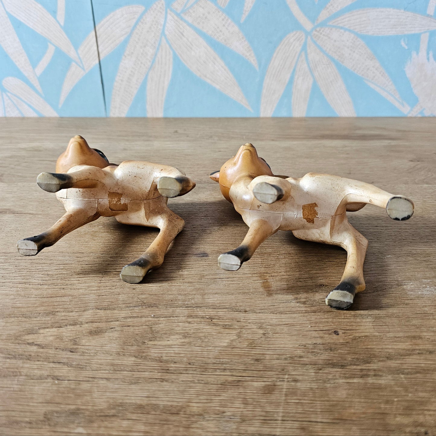 Pair of 1950s big eye plastic deer figurines
