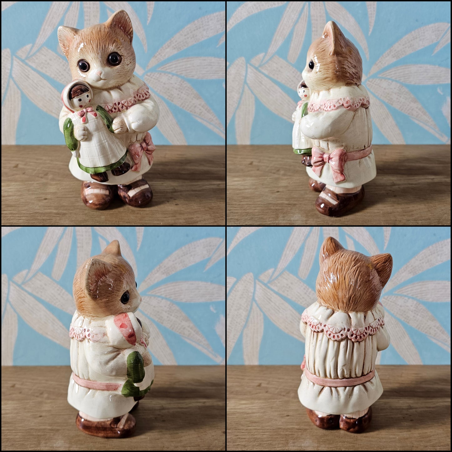 Pair of 1980s ceramic kitten figurines with plastic eyes