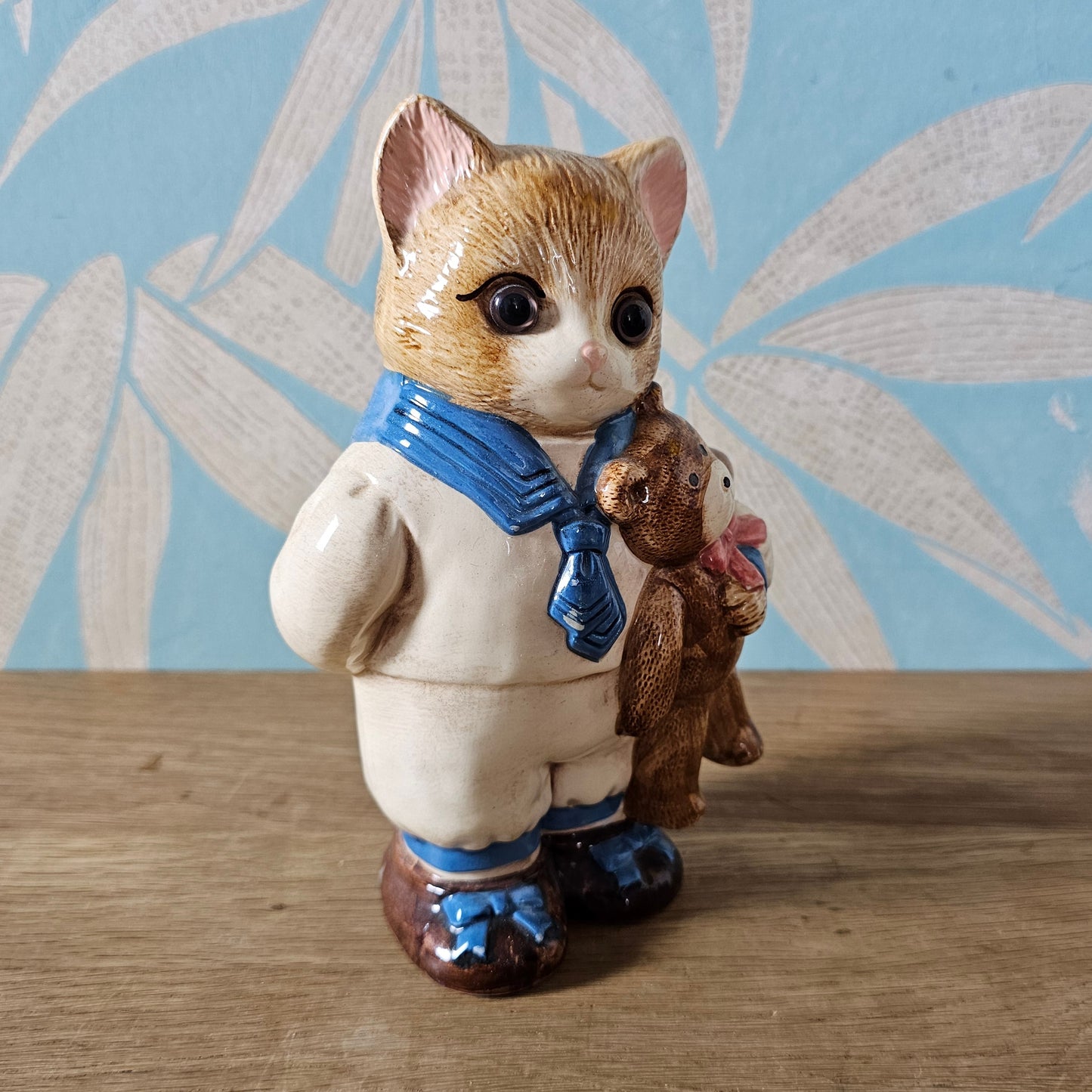Pair of 1980s ceramic kitten figurines with plastic eyes