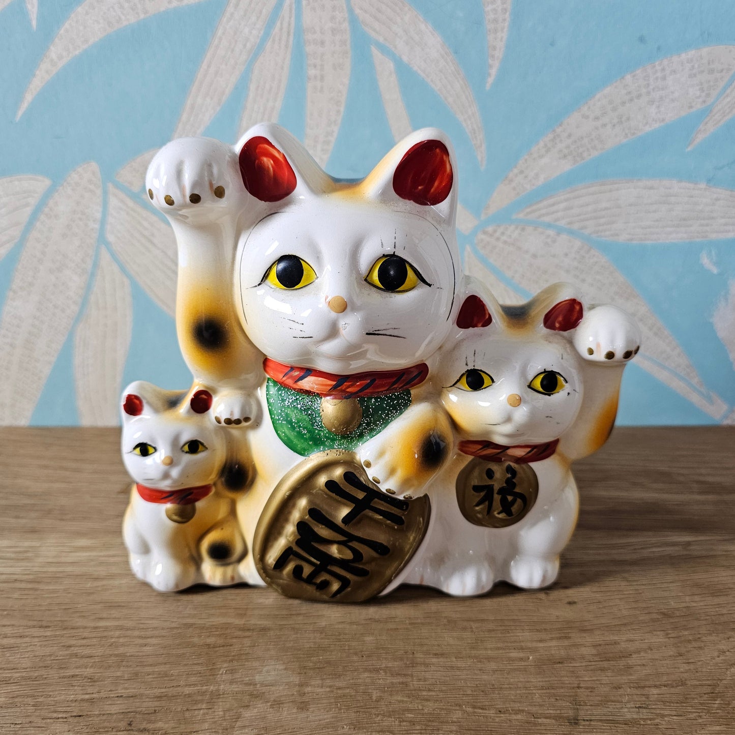 1960s Japanese Maneki-neko lucky cat ceramic money box