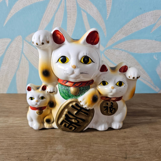 1960s Japanese Maneki-neko lucky cat ceramic money box