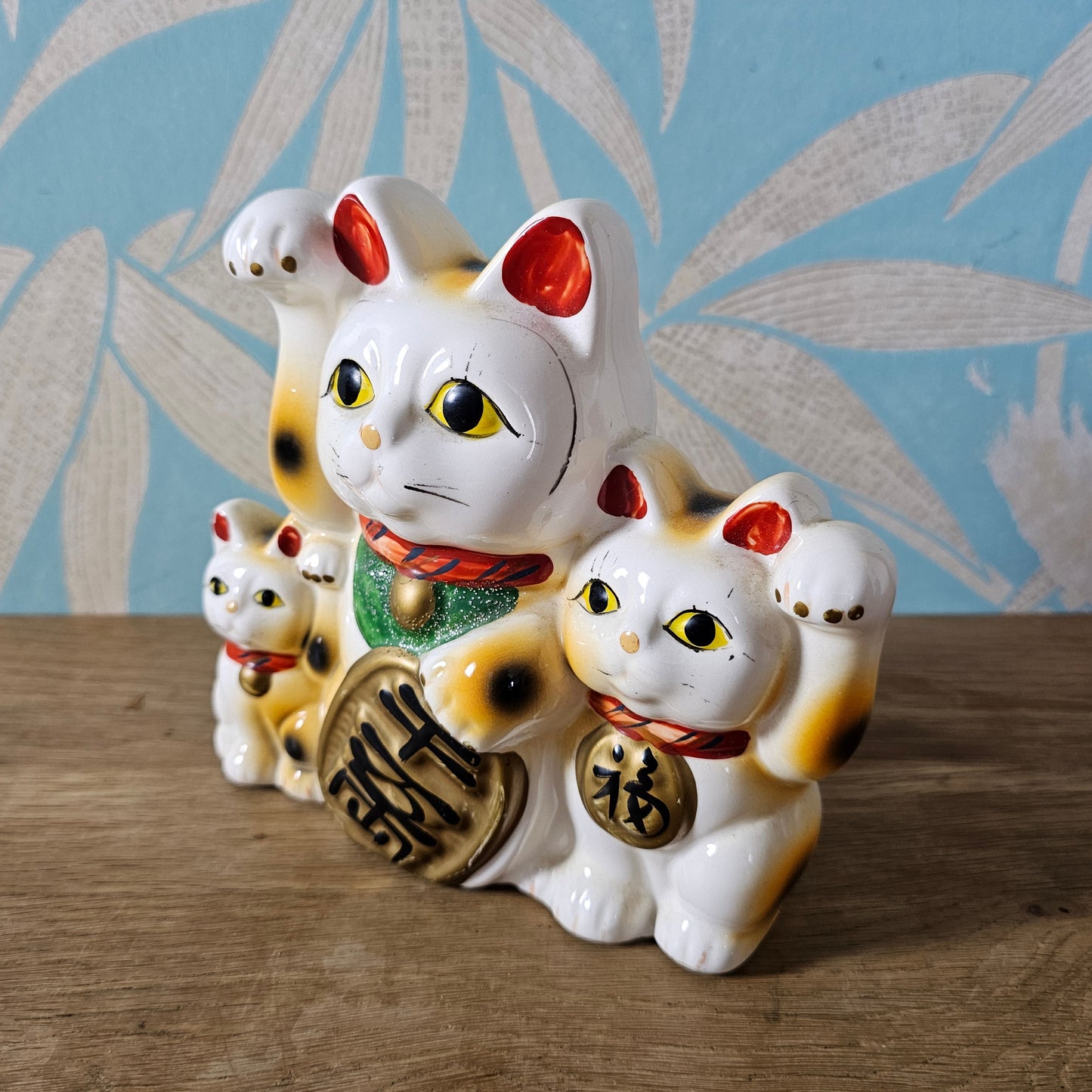 1960s Japanese Maneki-neko lucky cat ceramic money box