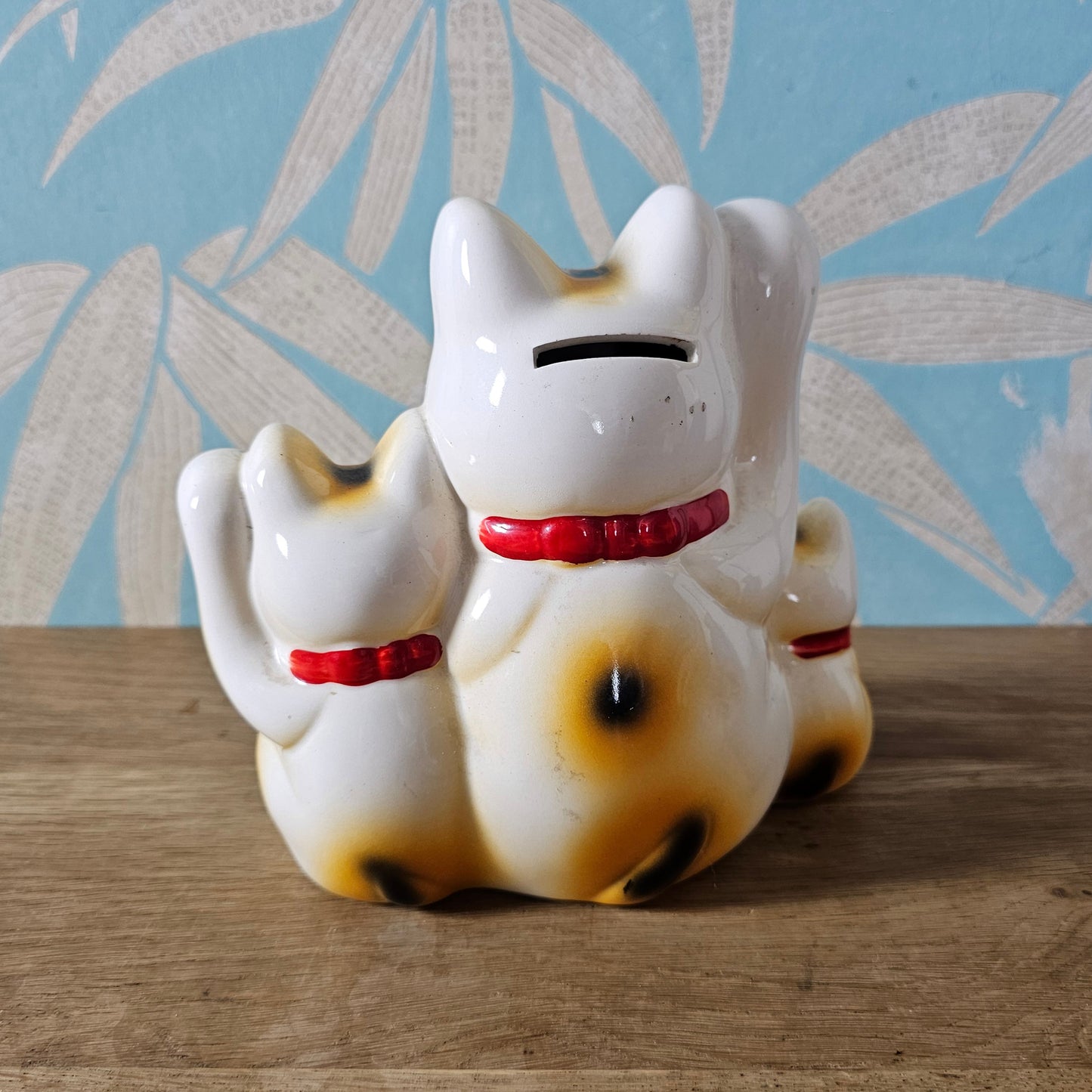 1960s Japanese Maneki-neko lucky cat ceramic money box
