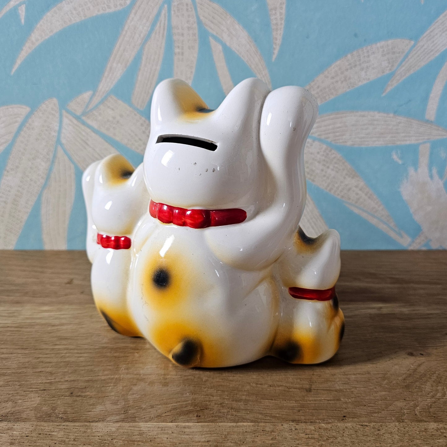 1960s Japanese Maneki-neko lucky cat ceramic money box