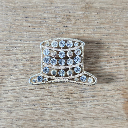 1980s M. Jent rhinestone top hat brooch