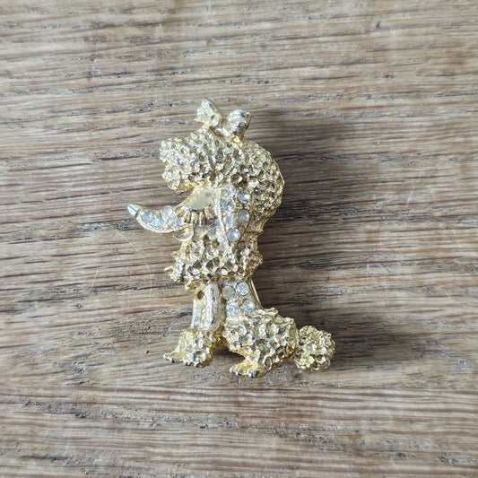 1960s/70s M. Jent gold-tone rhinestone French Poodle brooch