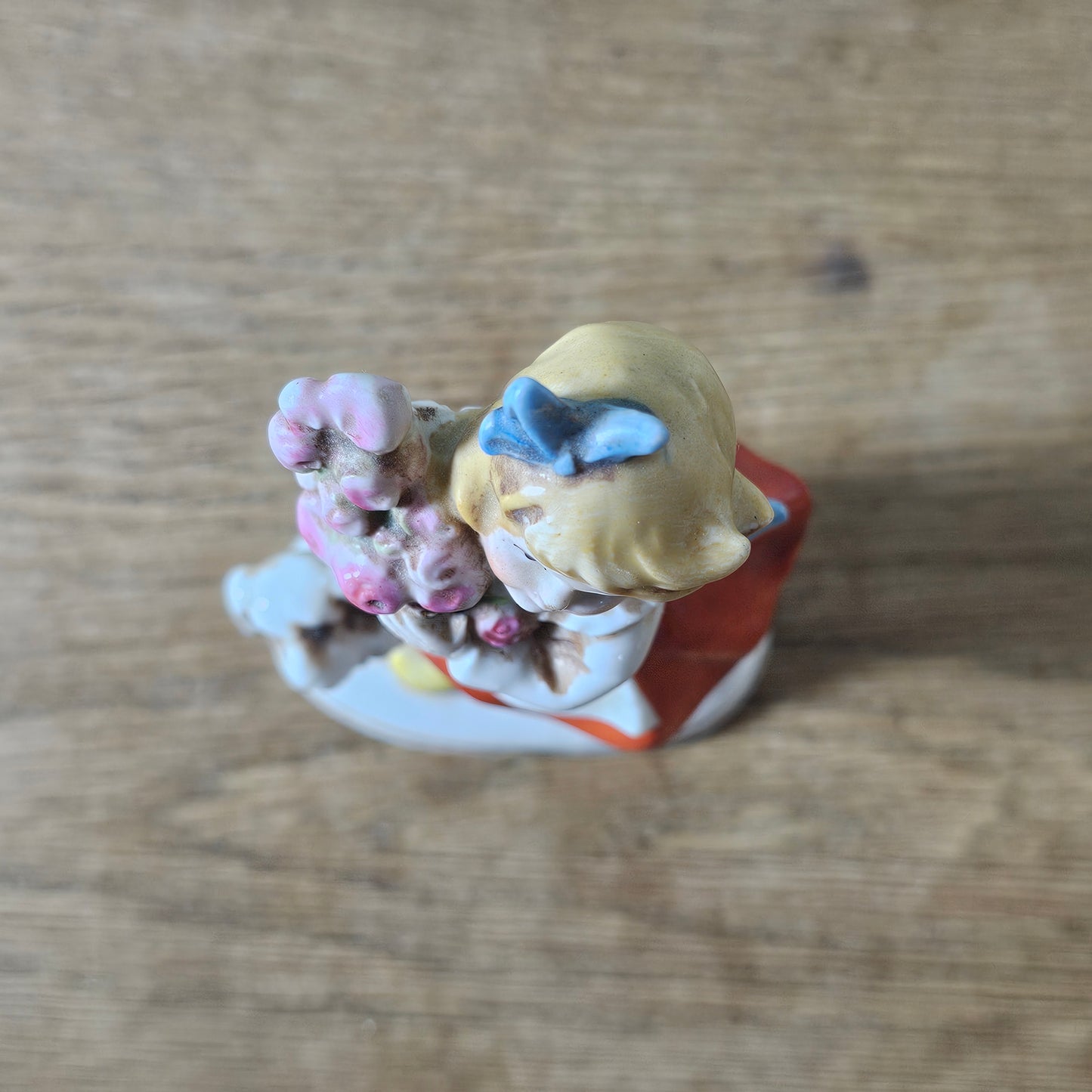 1950s German ceramic girl figurine with flowers and dog