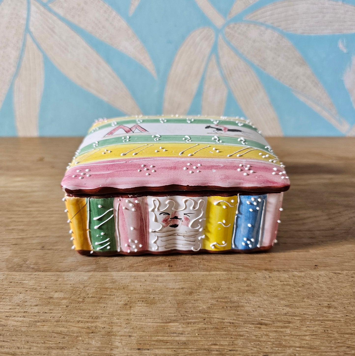 Vintage Italian hand-painted ceramic trinket box with Native American motif