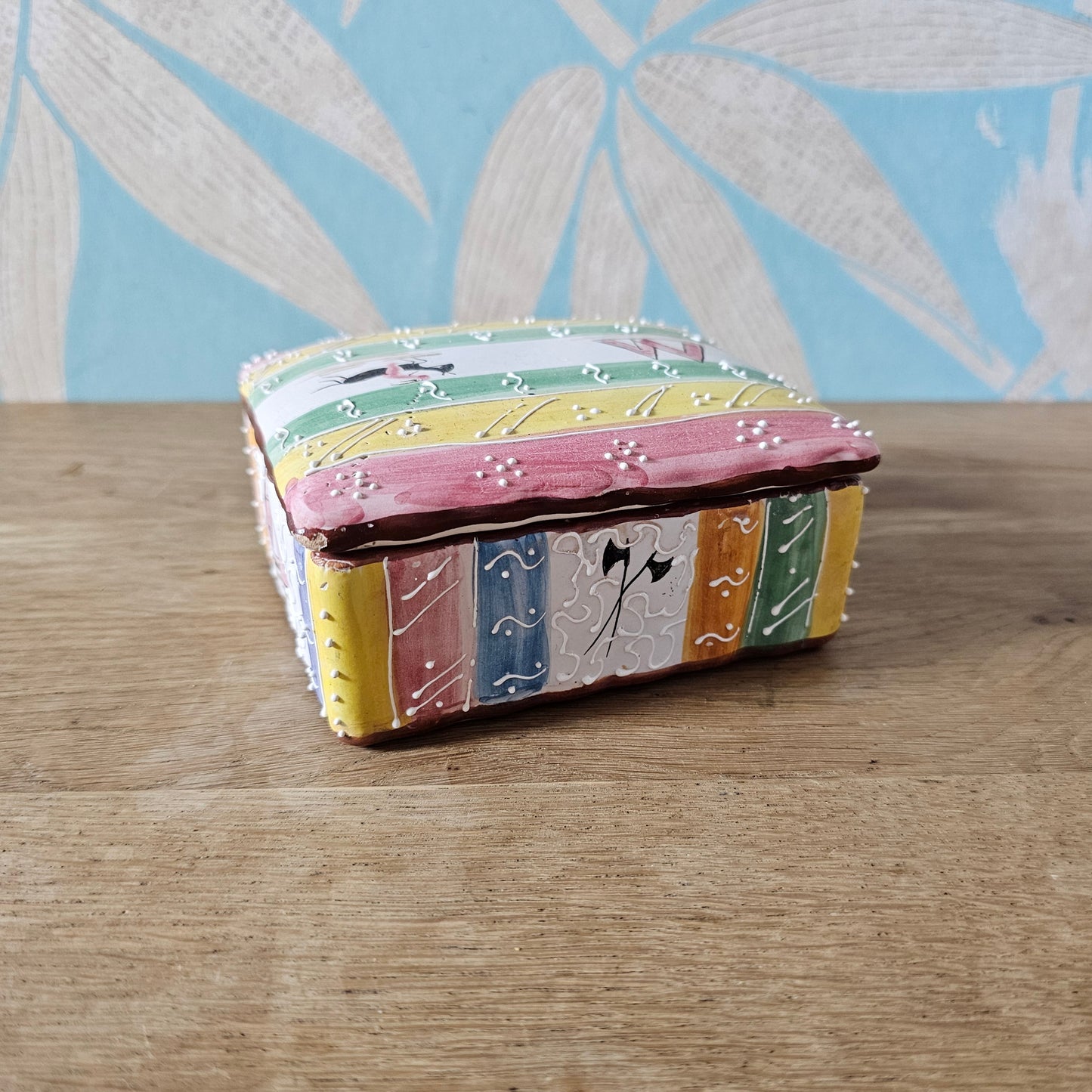 Vintage Italian hand-painted ceramic trinket box with Native American motif