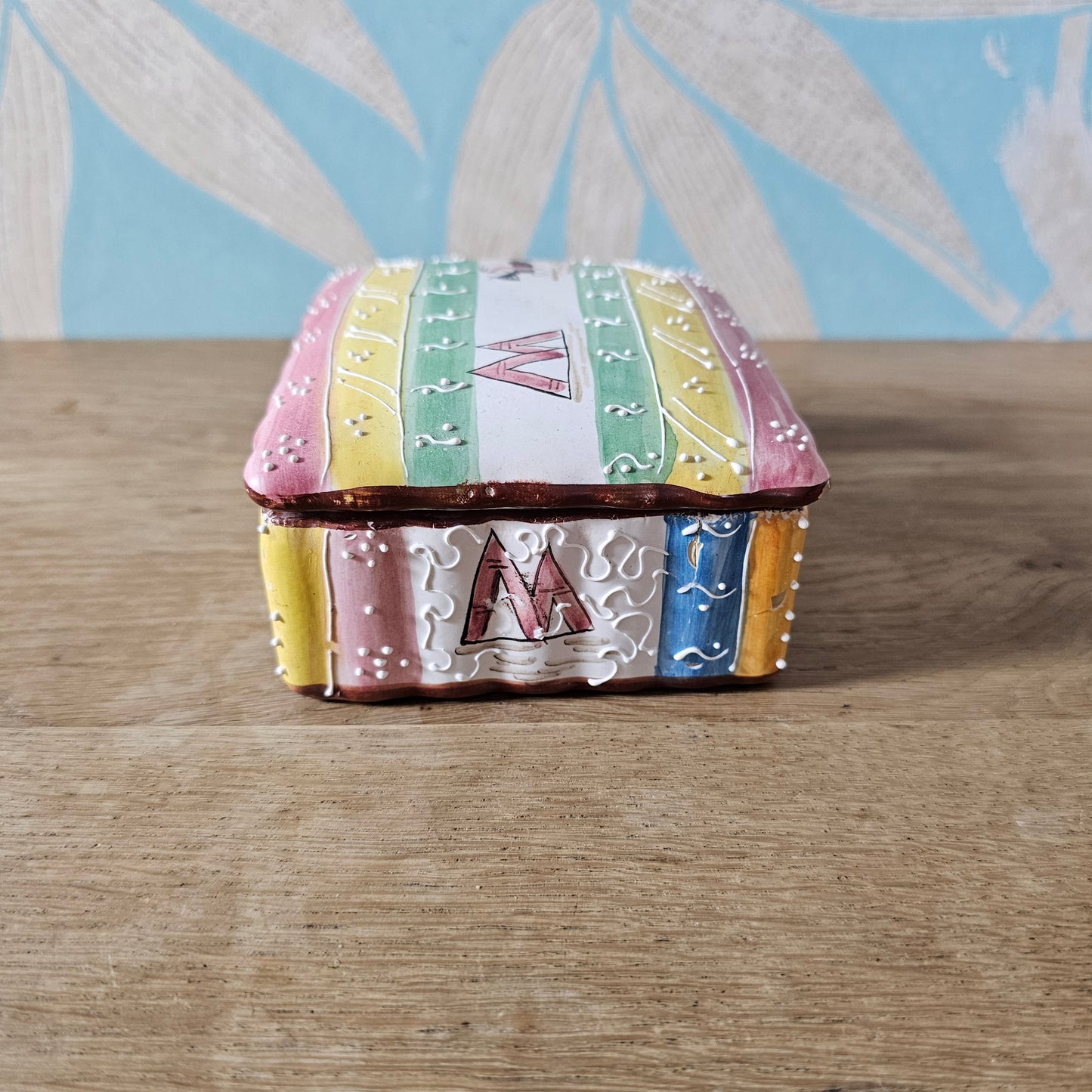 Vintage Italian hand-painted ceramic trinket box with Native American motif