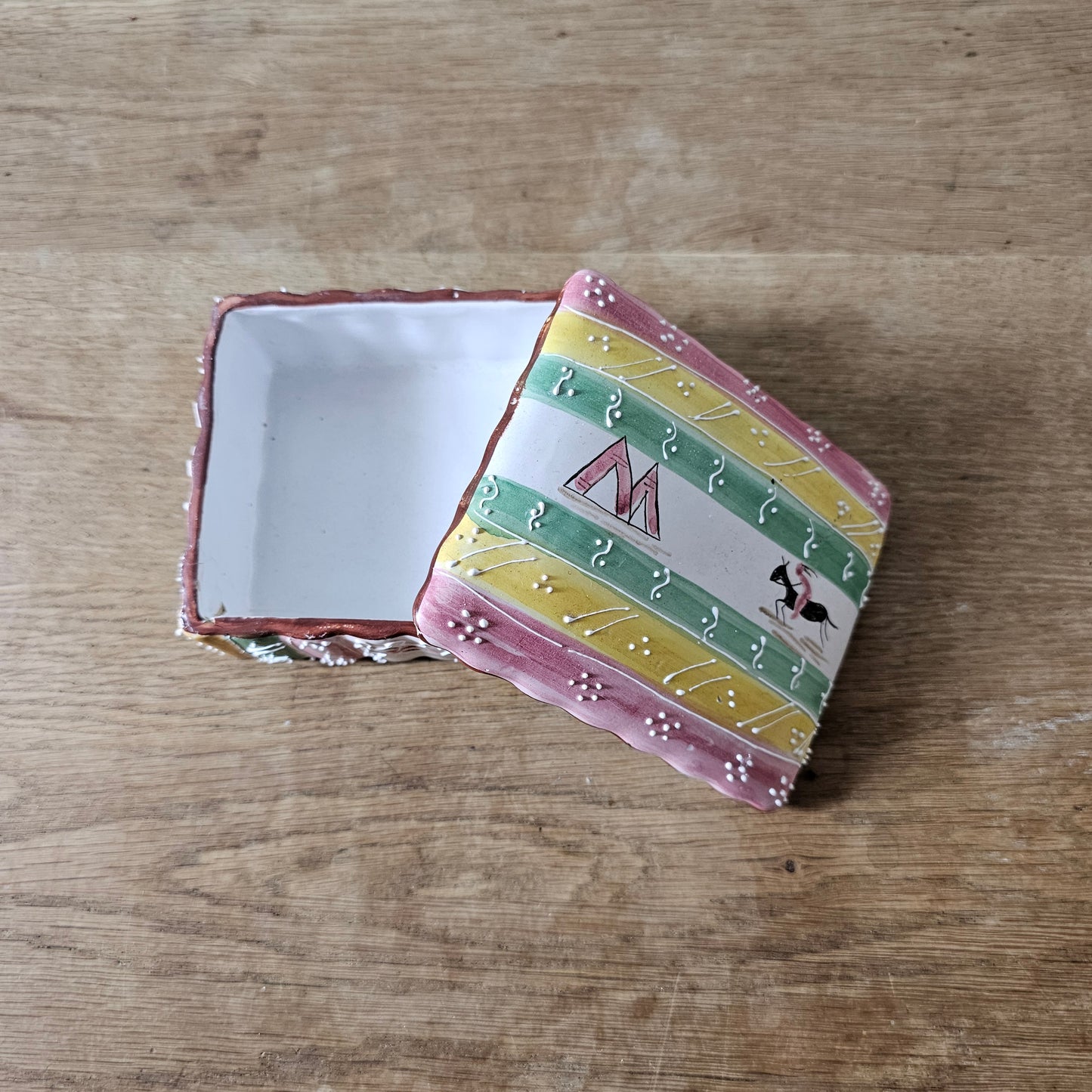 Vintage Italian hand-painted ceramic trinket box with Native American motif