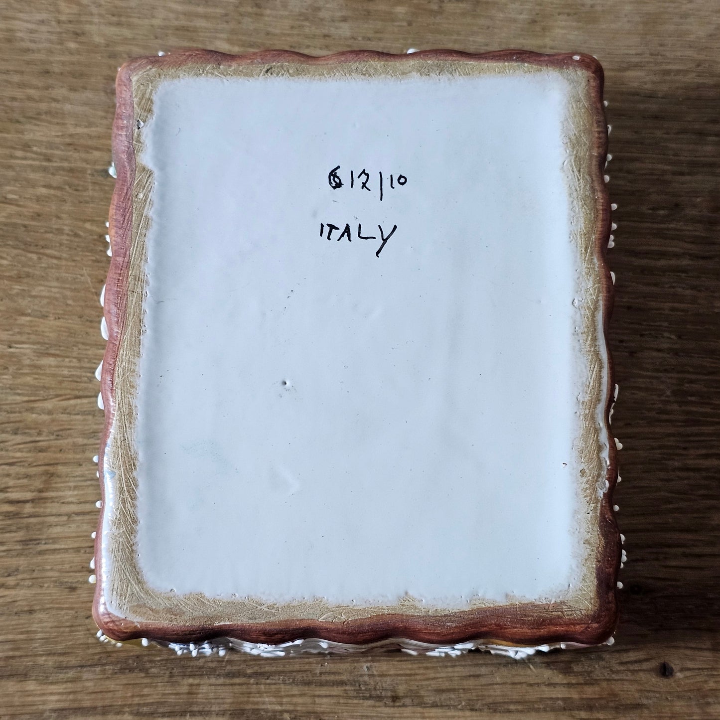 Vintage Italian hand-painted ceramic trinket box with Native American motif