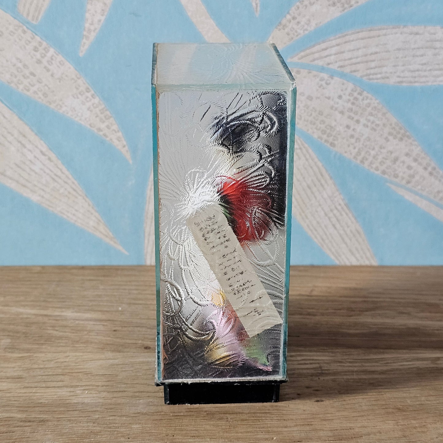 1960s Japanese Geisha doll diorama in frosted glass display case