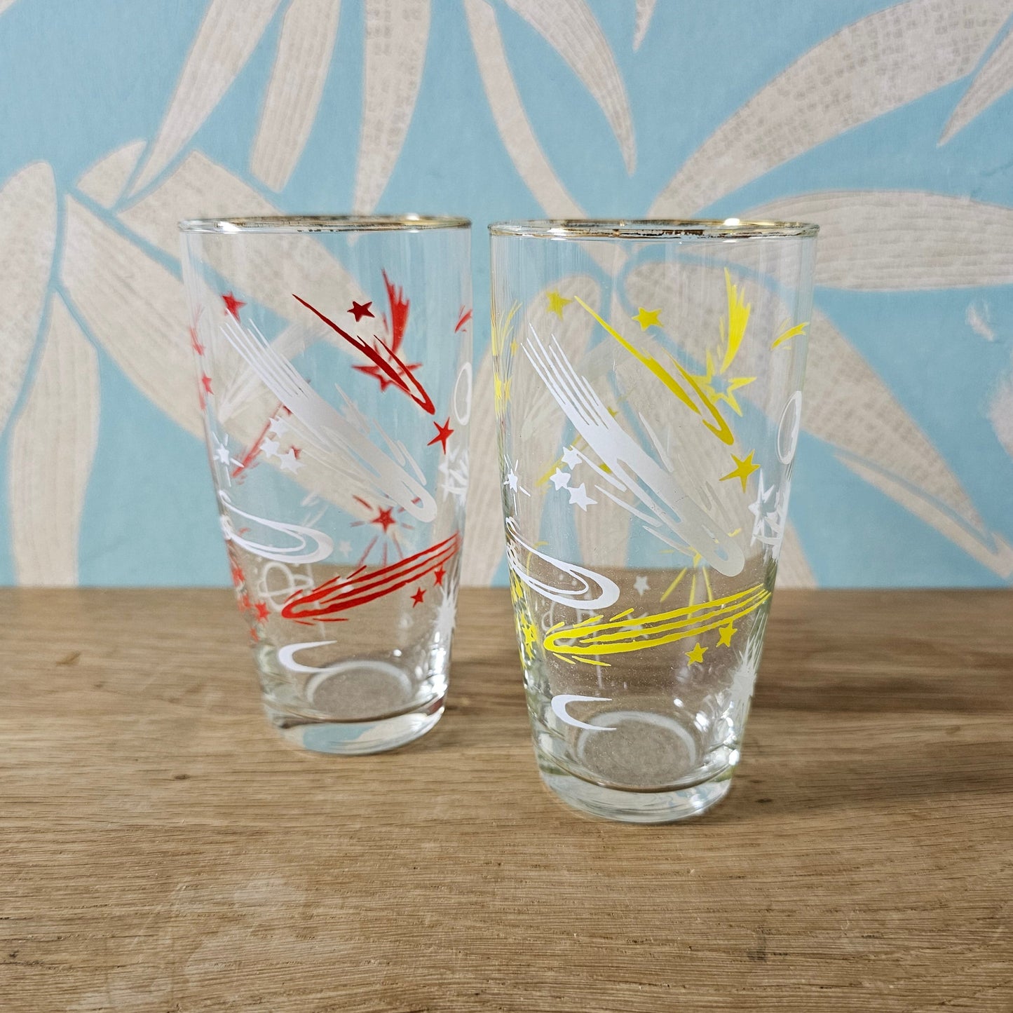 Pair of 1950s atomic space age highball glasses