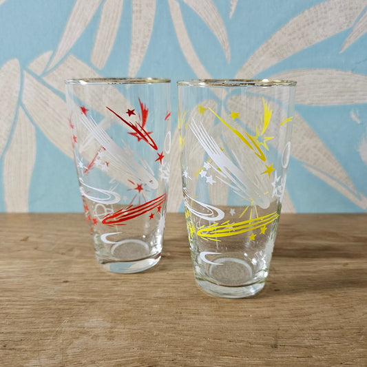 Pair of 1950s atomic space age highball glasses