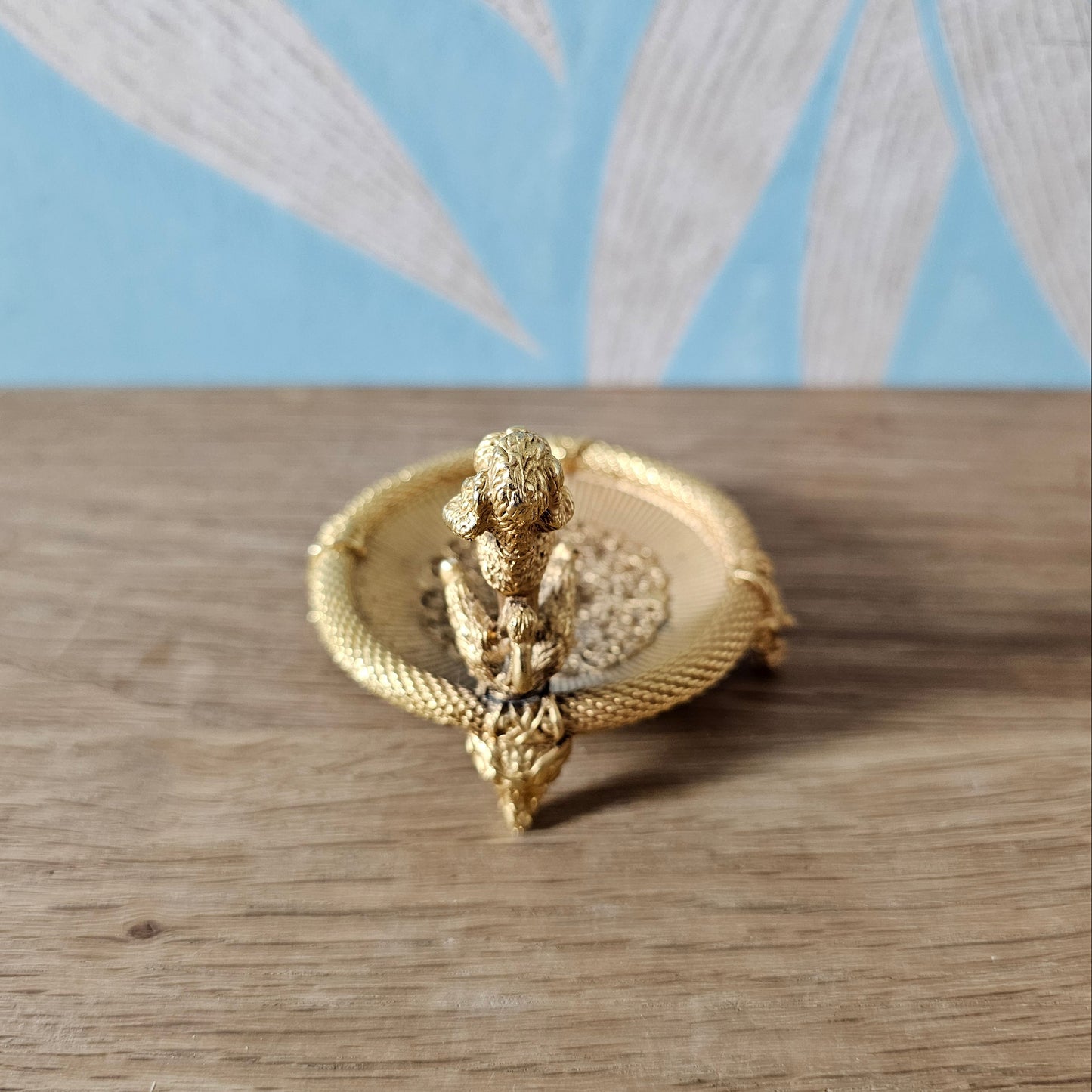 1950s Mirabella gold-tone poodle ring dish with faux pearl detail