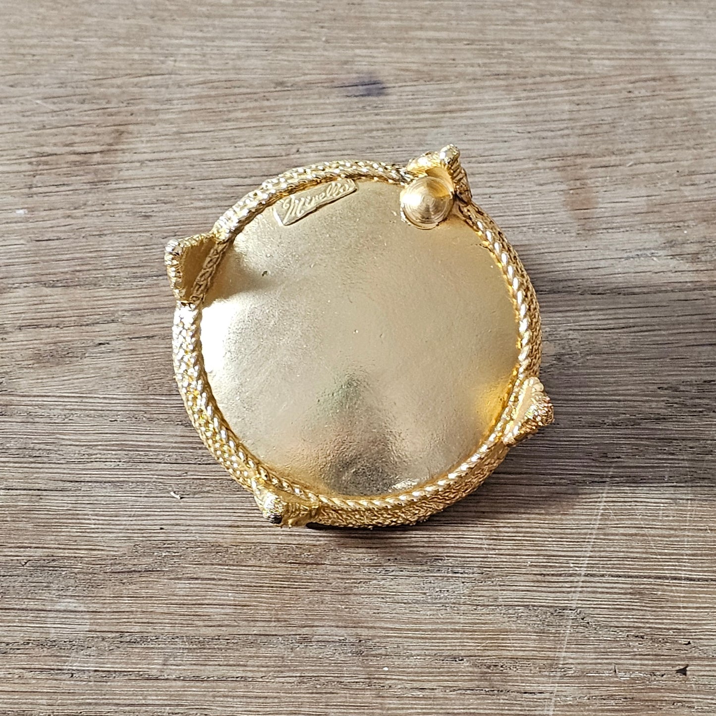 1950s Mirabella gold-tone poodle ring dish with faux pearl detail