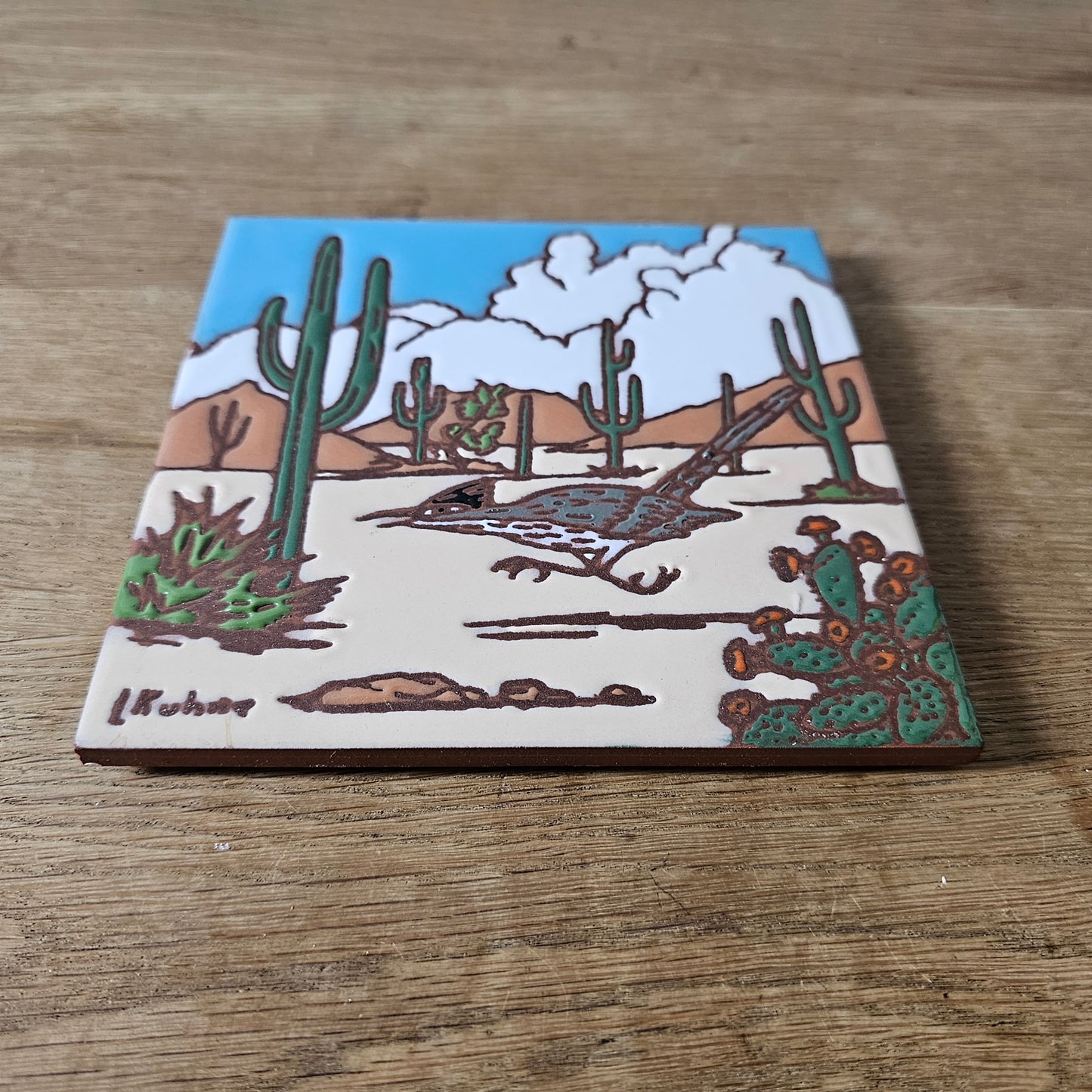 Set of six vintage Southwestern artist tile trivets by Cleo Teissedre, K. Rit & Leone Kuhne